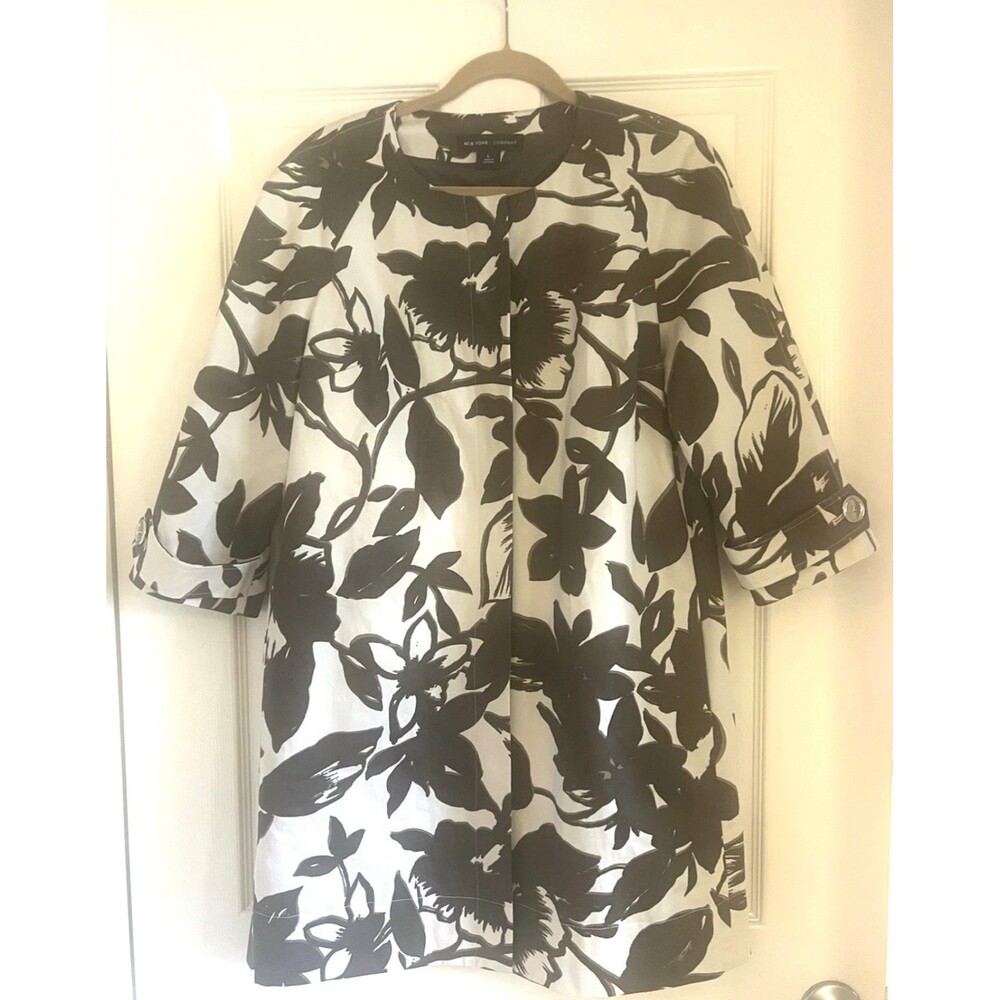 VTG Jones NY Brown & Ivory Floral Lightweight Rain Jacket L Elegant Minimalist